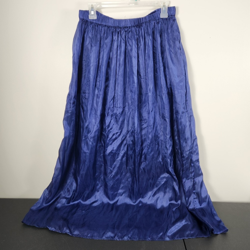Gretchen Scott Womens A Line Maxi‎ Skirt Blue Lined 100% Silk XL XXL Pockets